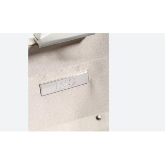 INC International Concepts crystal top handle satin clutch evening bag -Silver - Picture 4 of 8